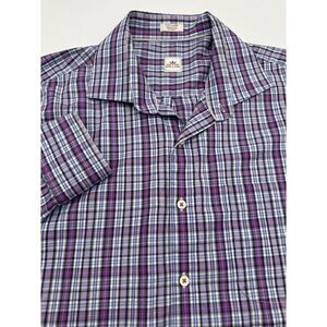 Peter Millar Button Up Shirt Mens XL Purple Blue  Check Long‎ Sleeve Cotton